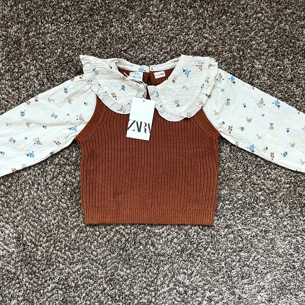 NEW ZARA Kids - Girls Knit Vest + Shirt Combo - Size 4T